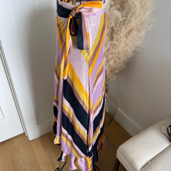 Apiece Apart Feliz Olivio Stripe Asymmetrical Midi Ruffle Linen Silk Skirt Sz 2 - Picture 4 of 10